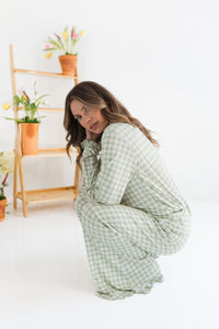 Green Gingham Women's Long Sleeve Ruffle Set