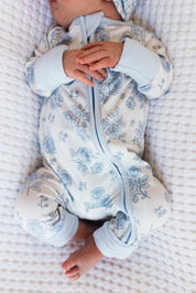 Blue Rose Garden Zipper Romper