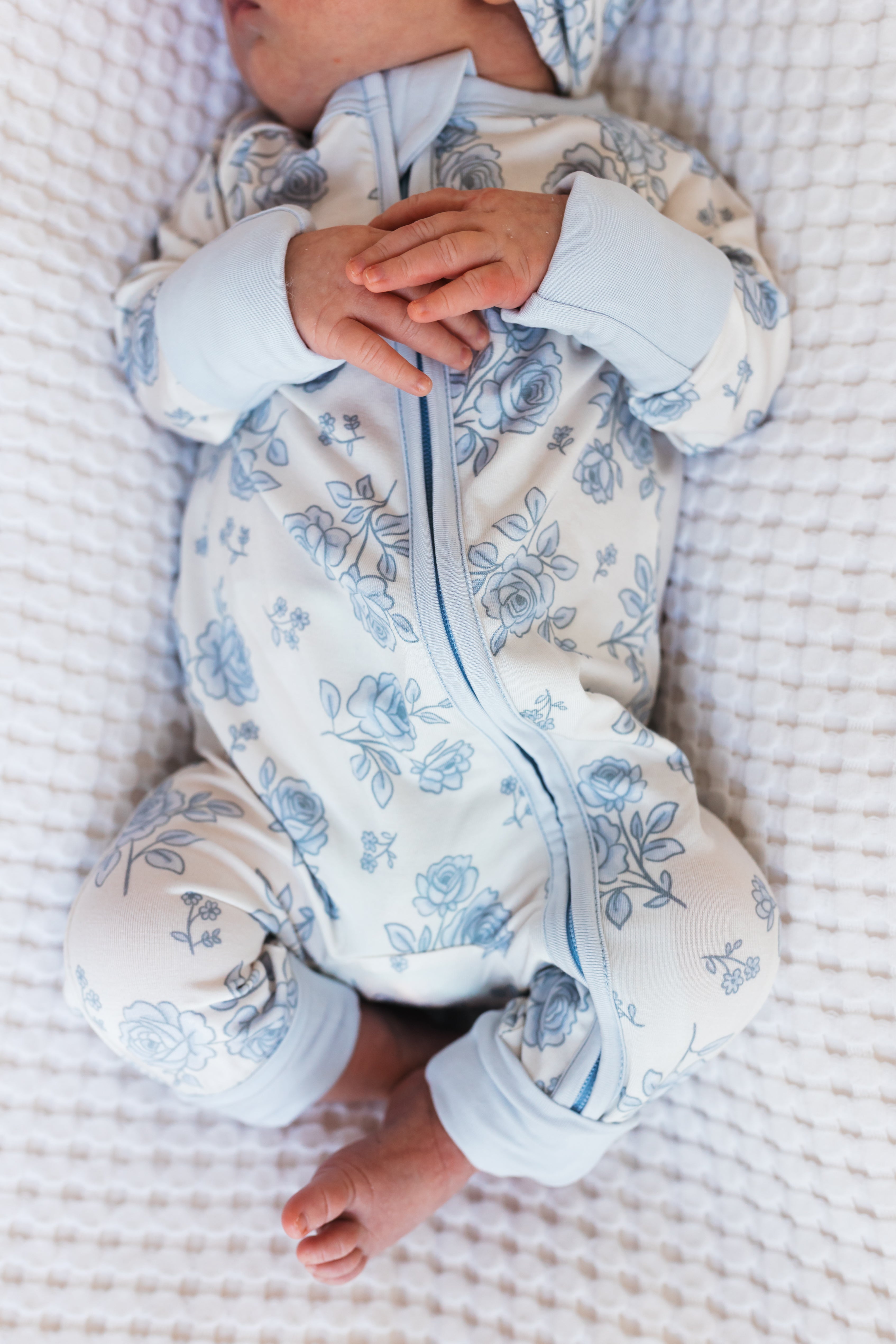 Blue Rose Garden Zipper Romper