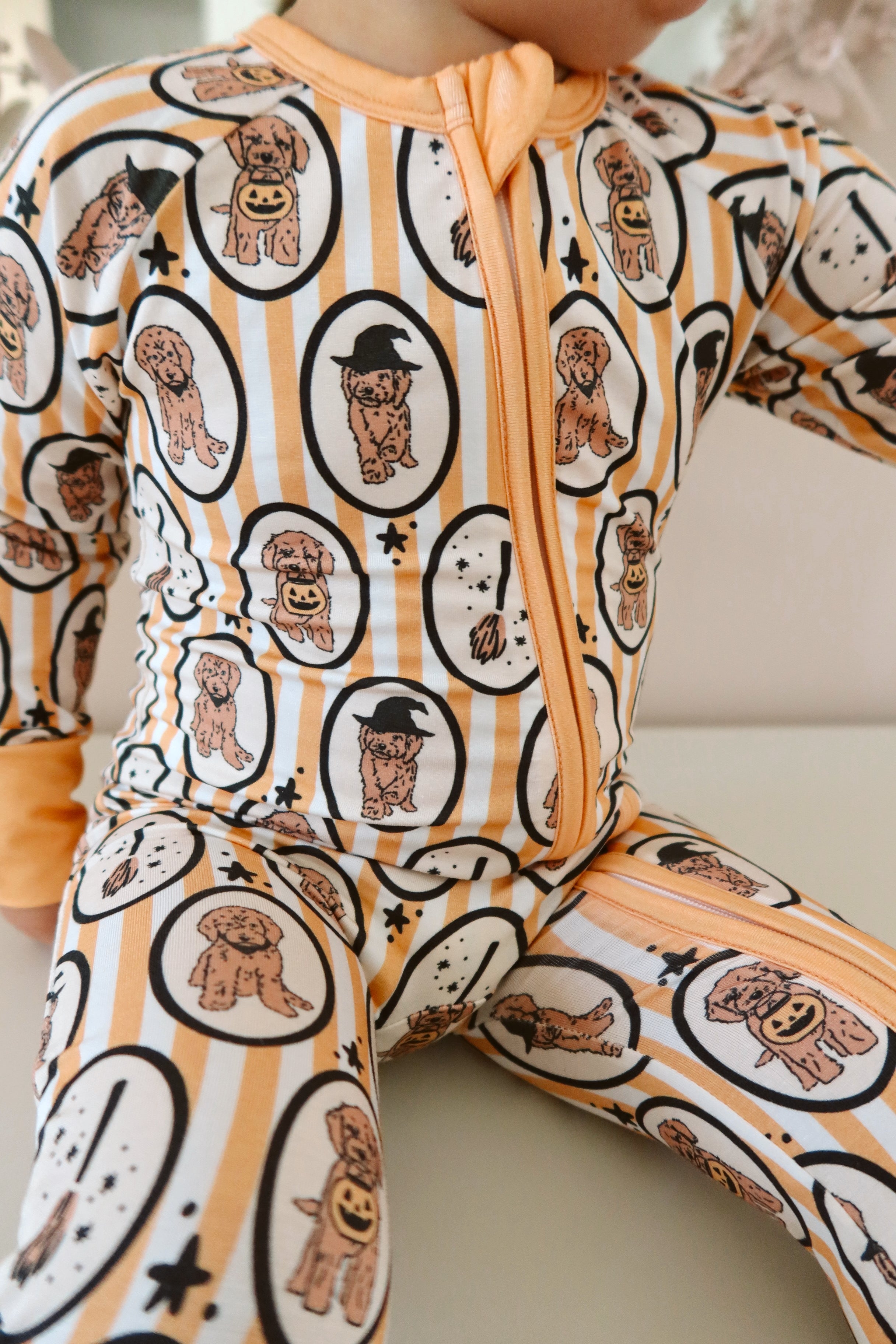 Orange Howl-o-Ween Pups Zipper Romper
