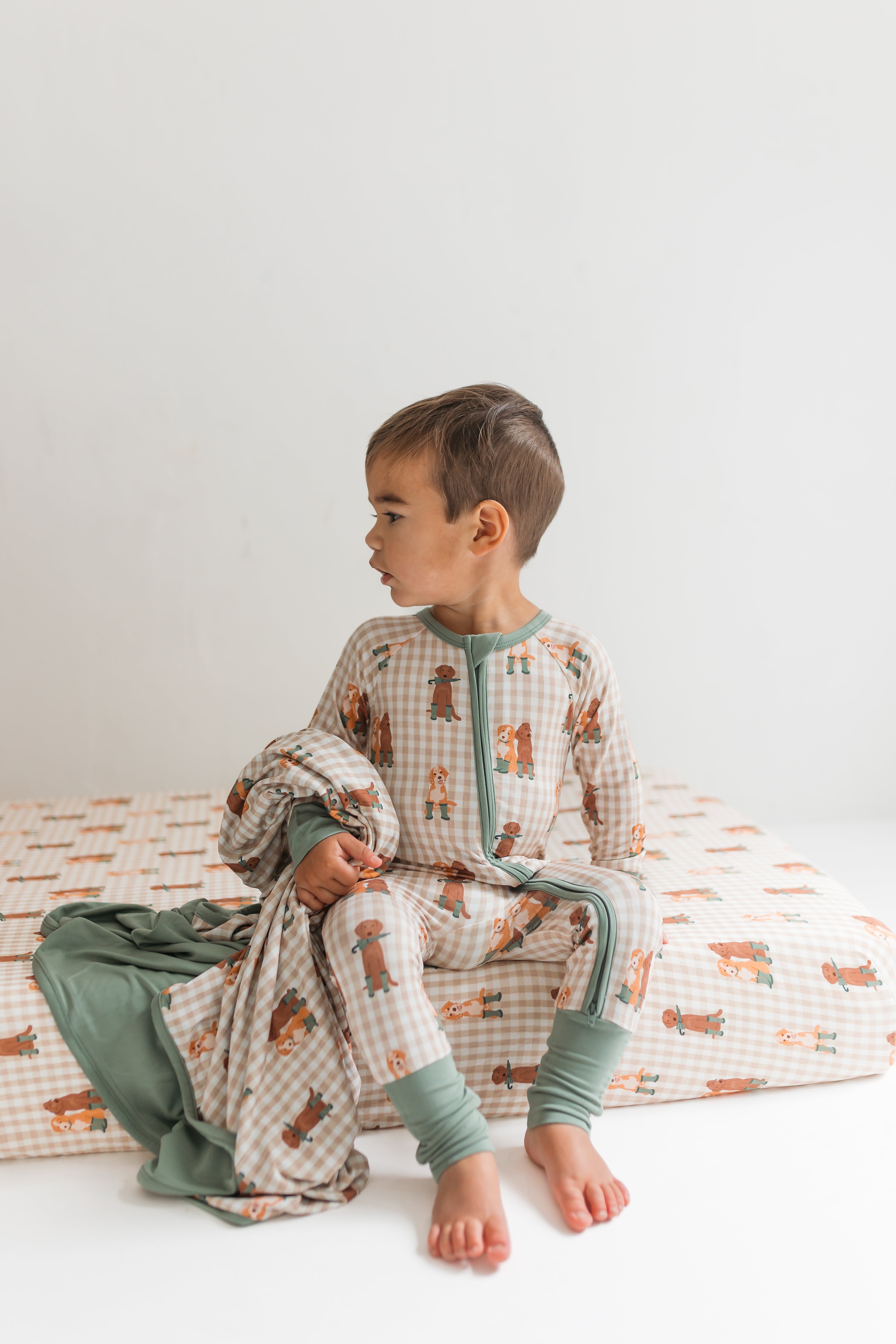 Green Pup Friends Zipper Romper