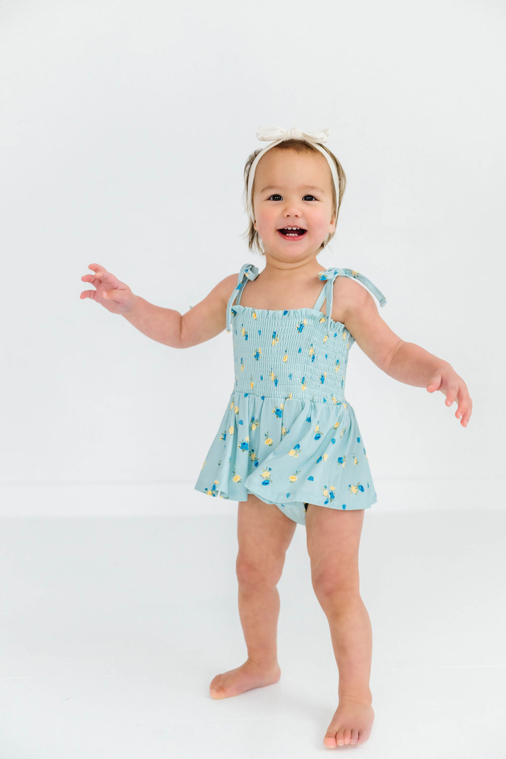 Floral and Gingham Smocked Bubble Romper