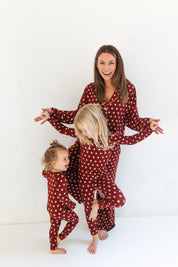 Maroon Polka Dot Zipper Romper