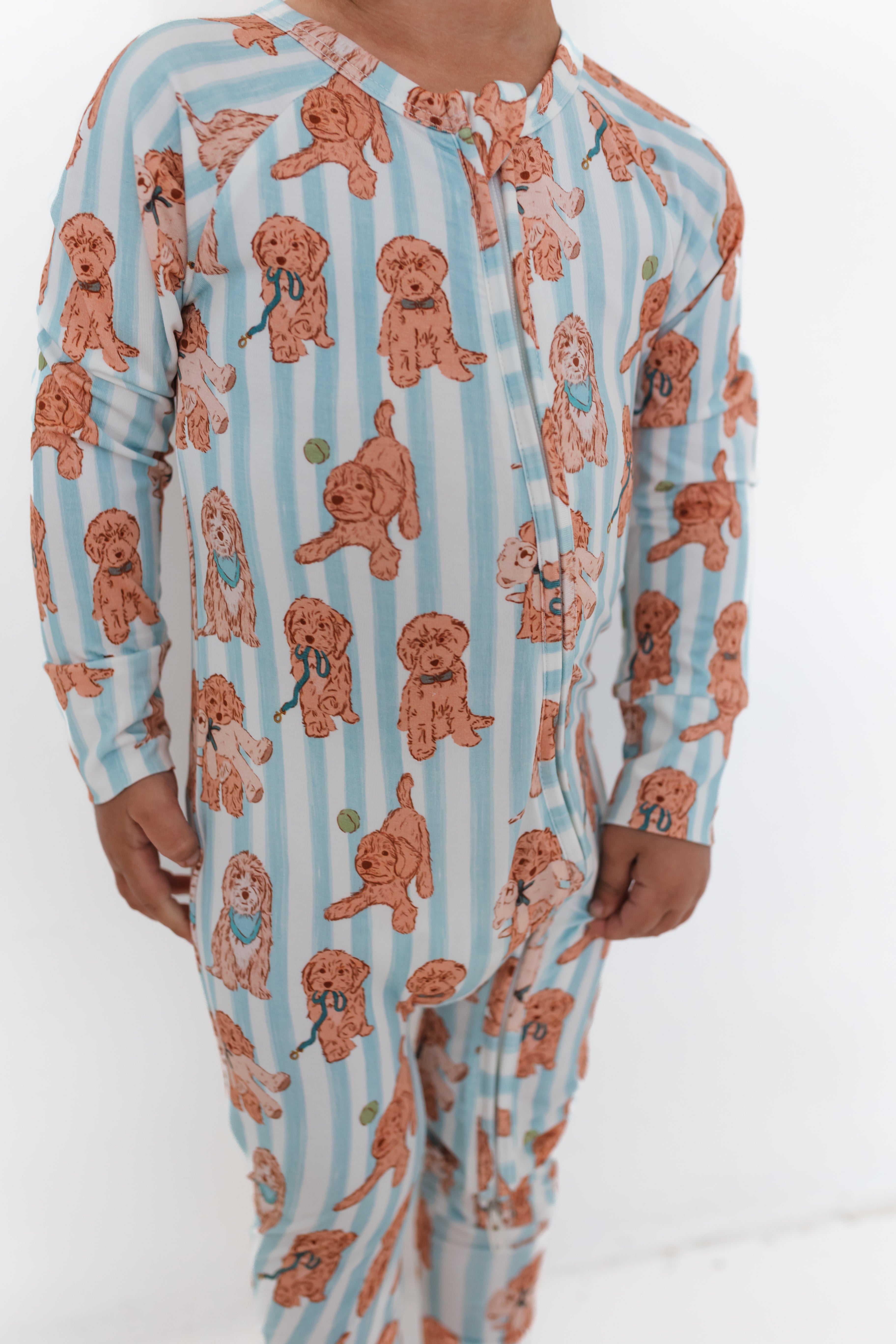 Blue Puppy Zipper Romper