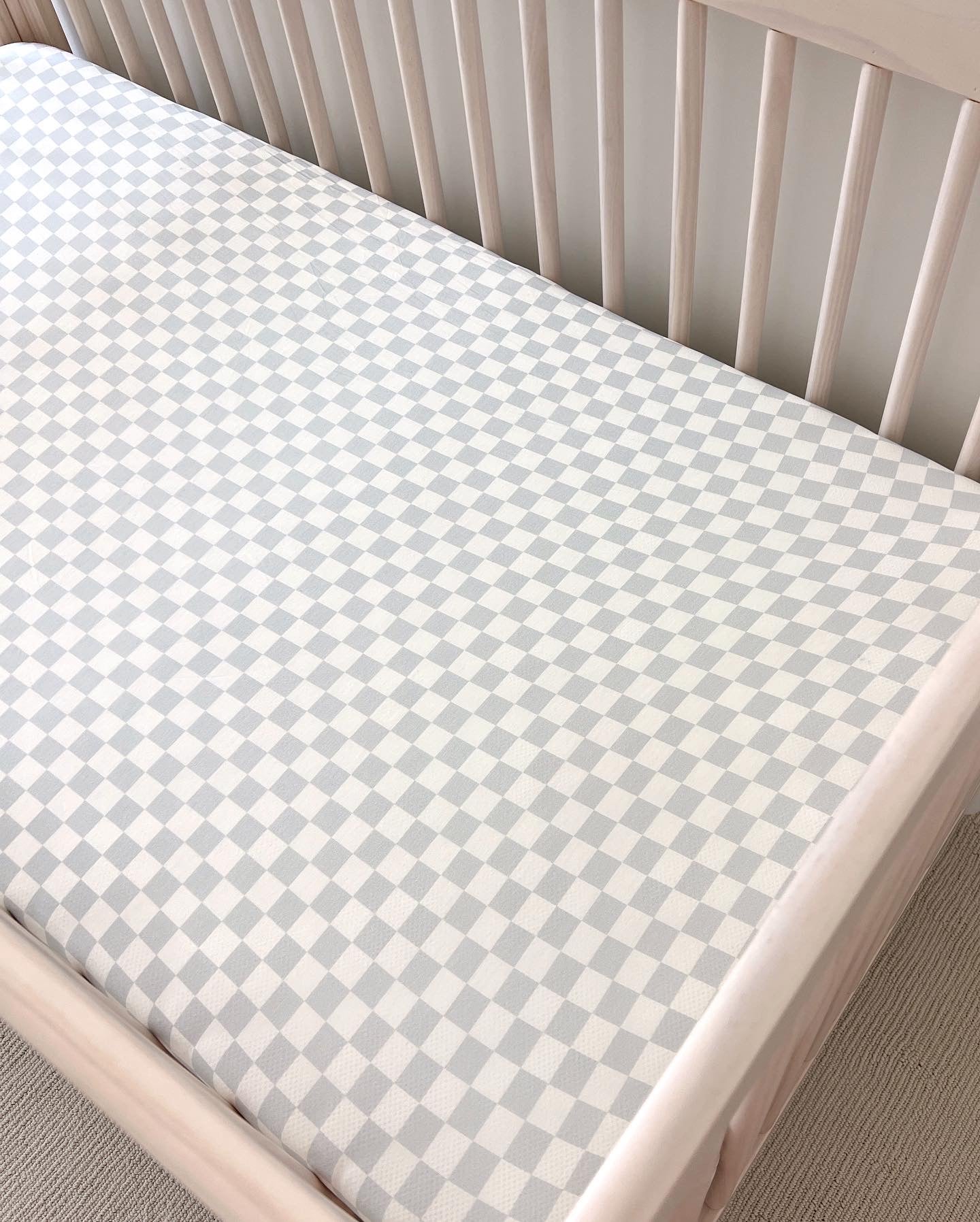 Muted Blue Checkered Crib Sheet