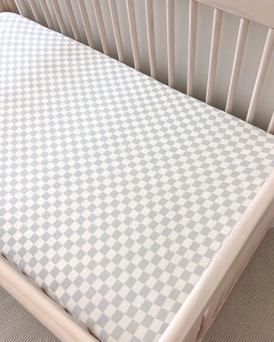 Muted Blue Checkered Crib Sheet