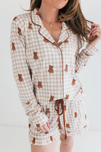 Teddy Gingham Women's Long Sleeve Short Set