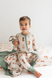 Green Pup Friends Zipper Romper