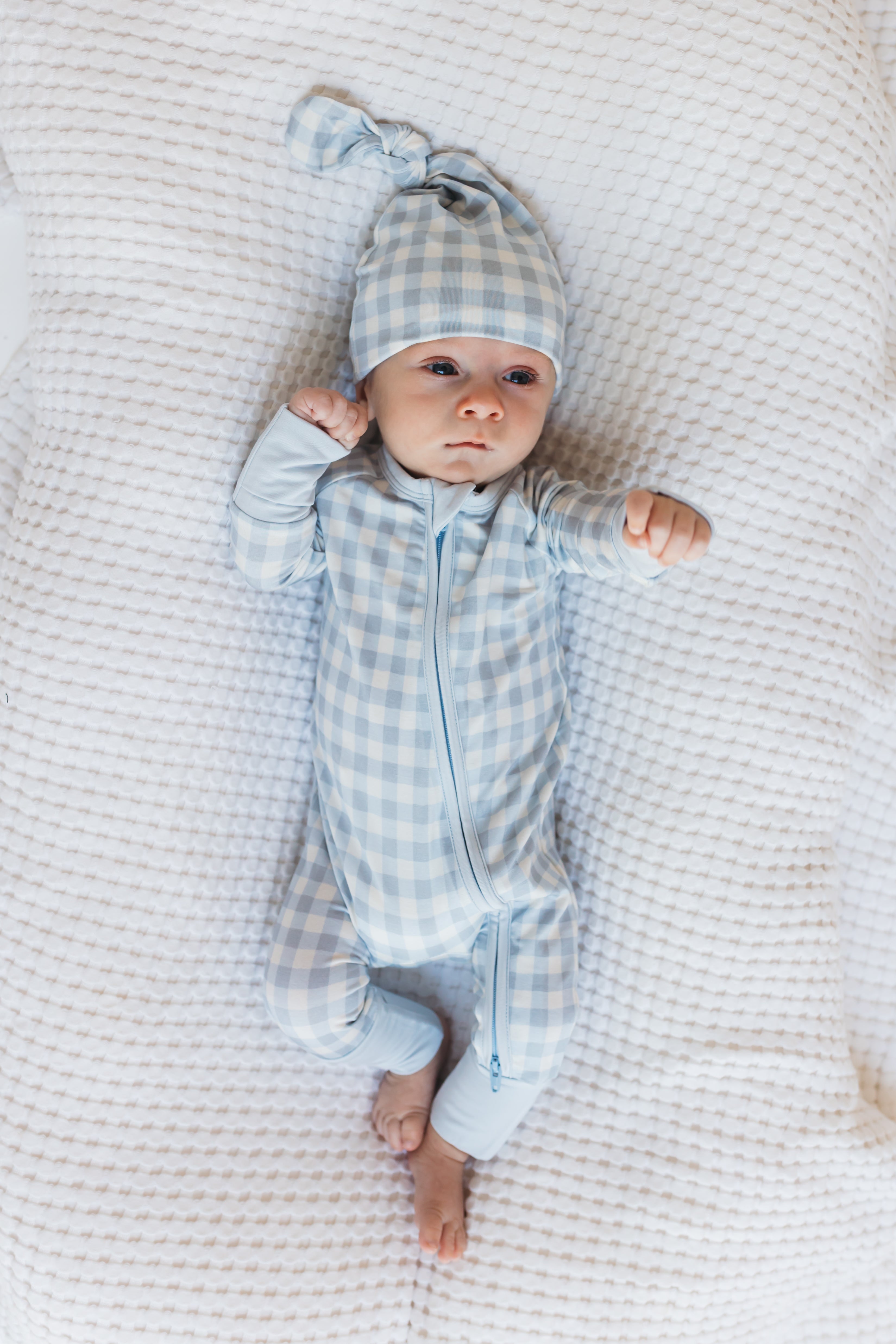 Blue Gingham Zipper Romper – In My Jammers