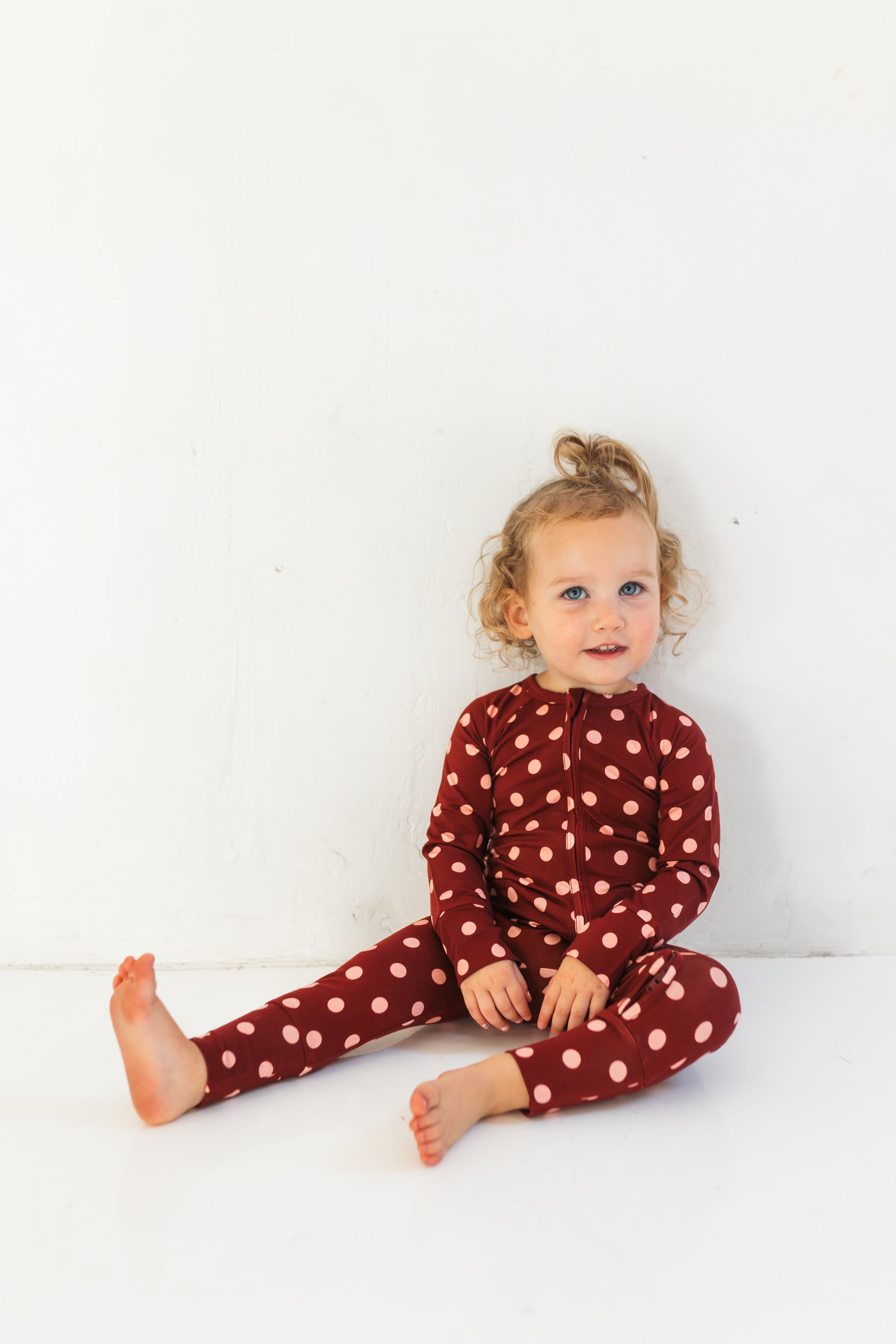 Maroon Polka Dot Zipper Romper