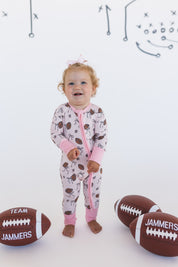Blush Football Zipper Romper