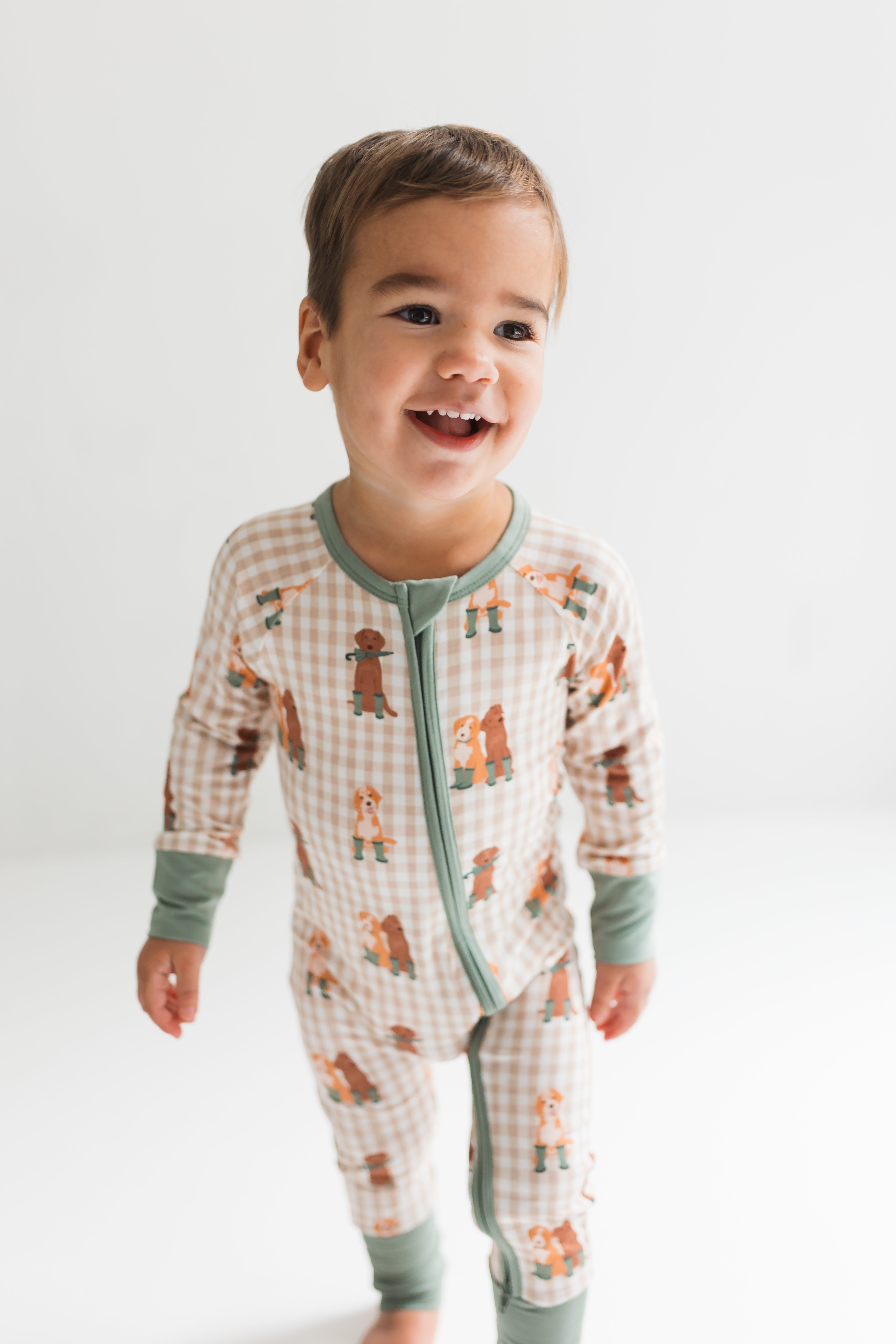 Green Pup Friends Zipper Romper