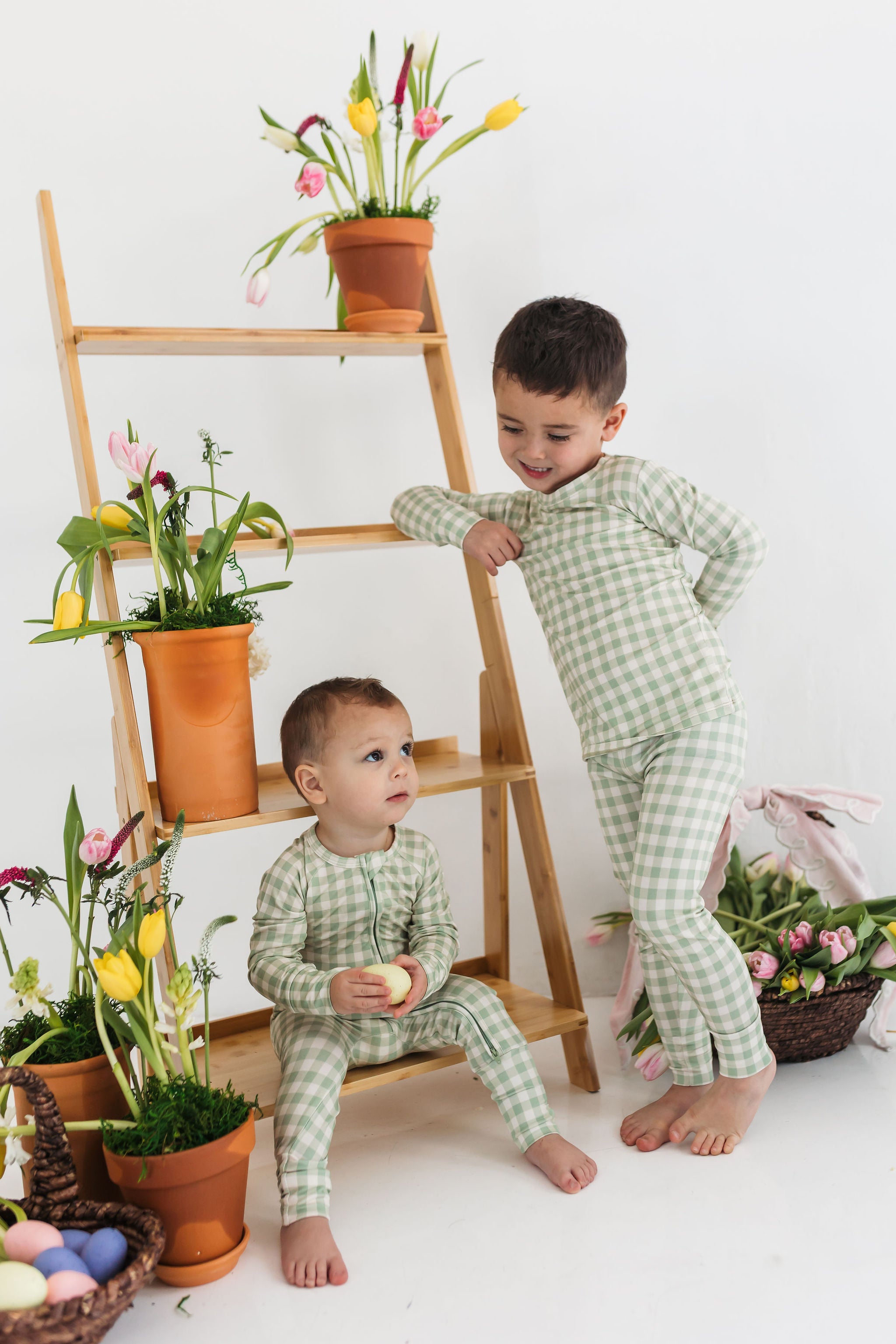 Green Gingham Zipper Romper