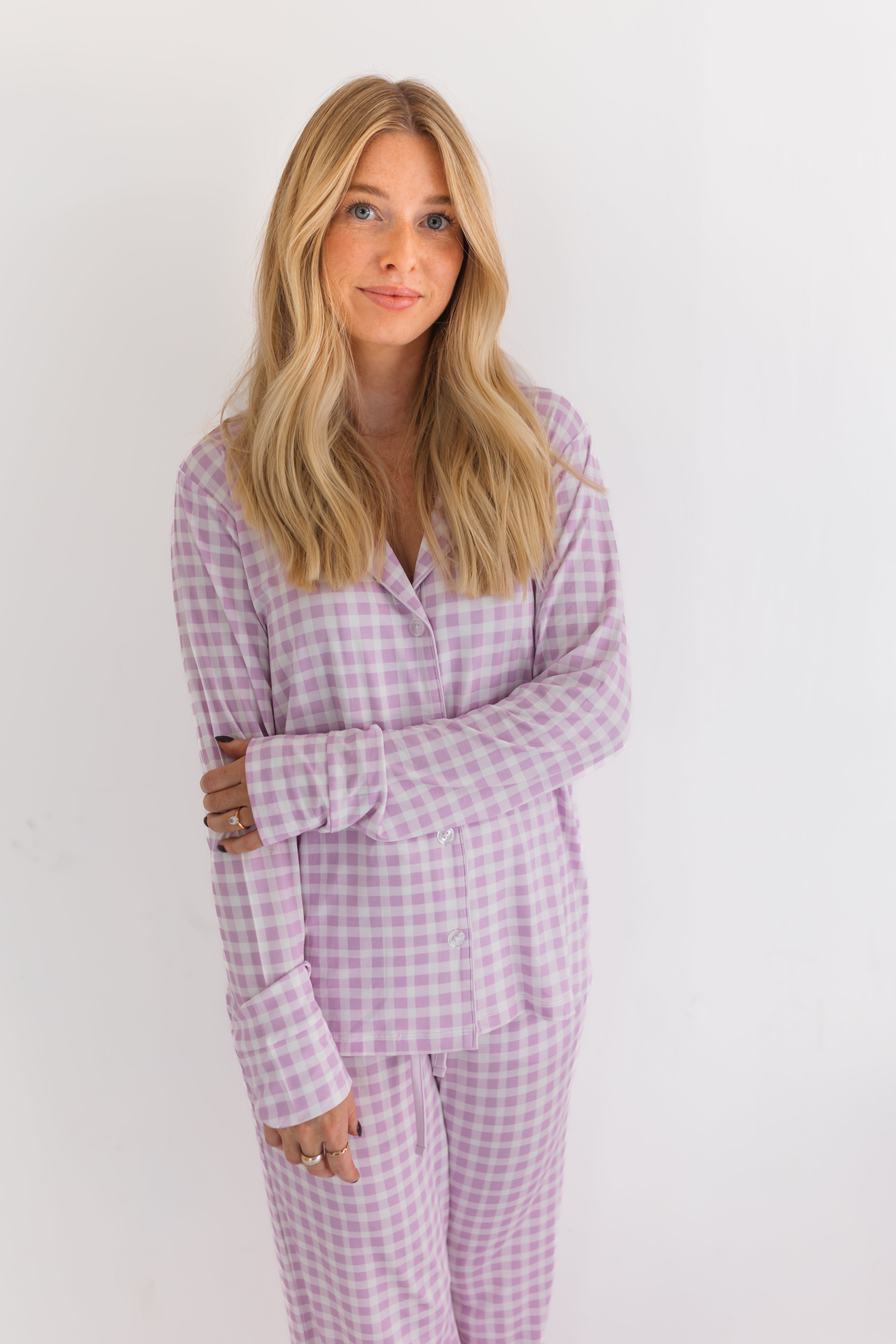 Purple Gingham Women's Long Sleeve Set