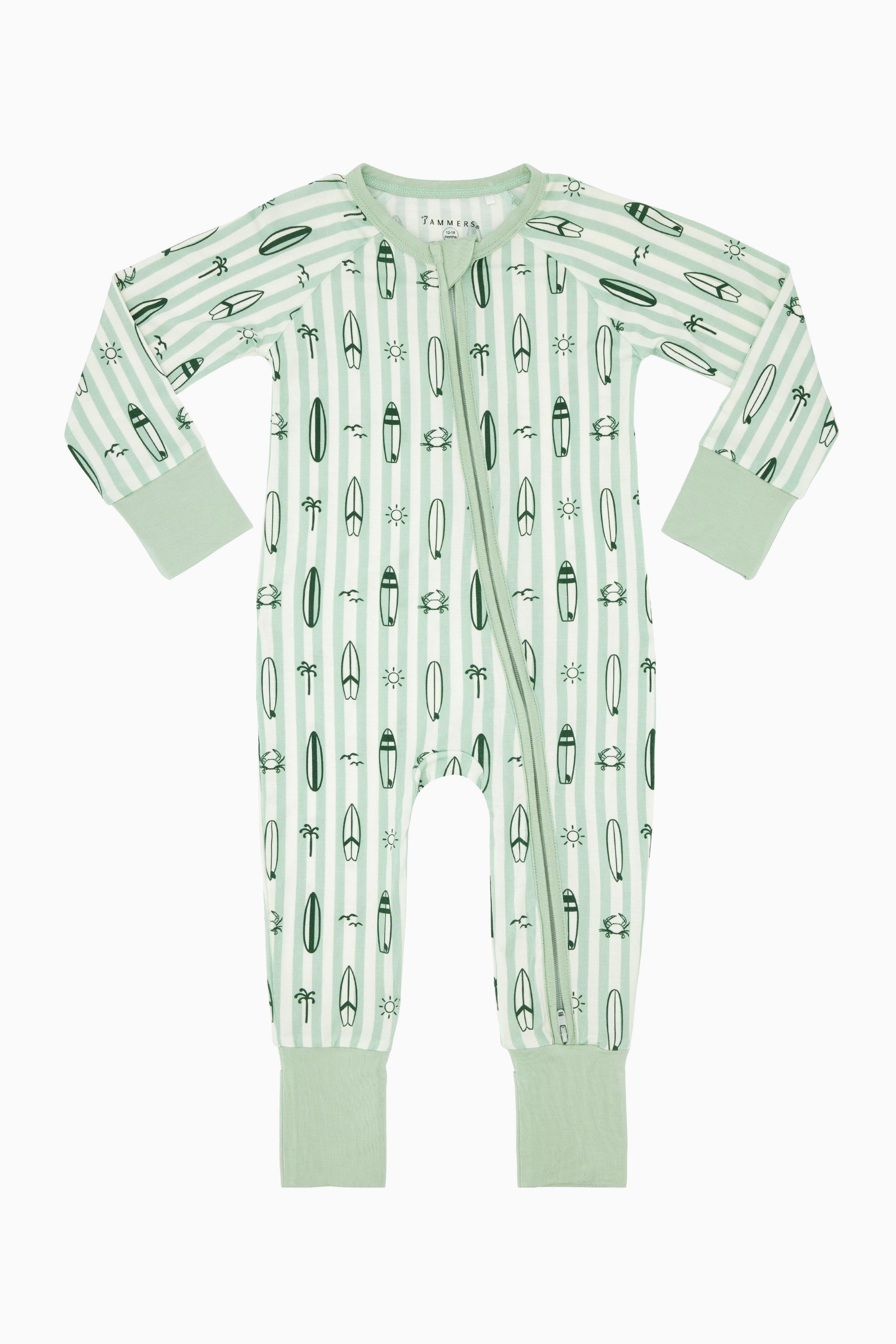 Green Surfs Up Zipper Romper