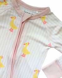 Pink Stripe Ducks Zipper Romper