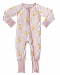 Pink Stripe Ducks Zipper Romper