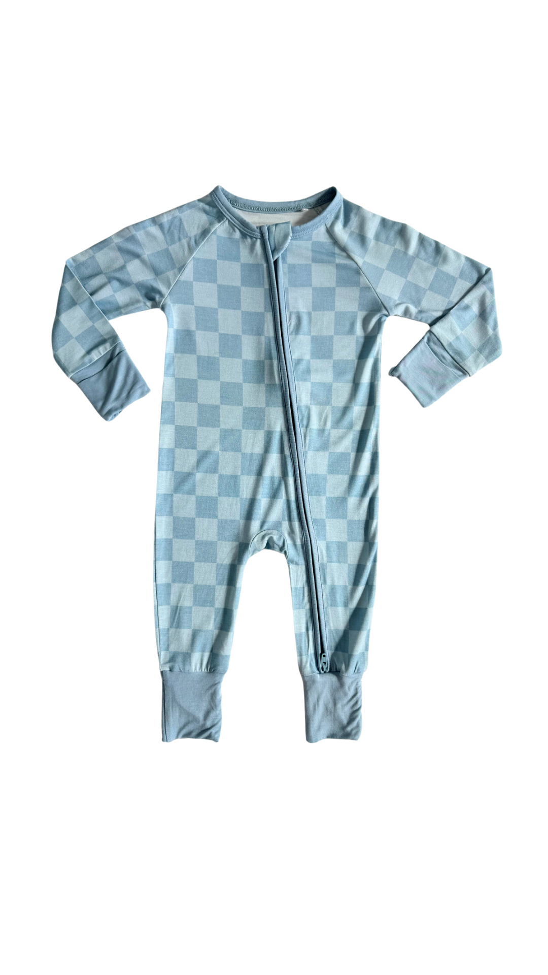 Blue Checkered Zipper Romper Jammers x Karrie Locher