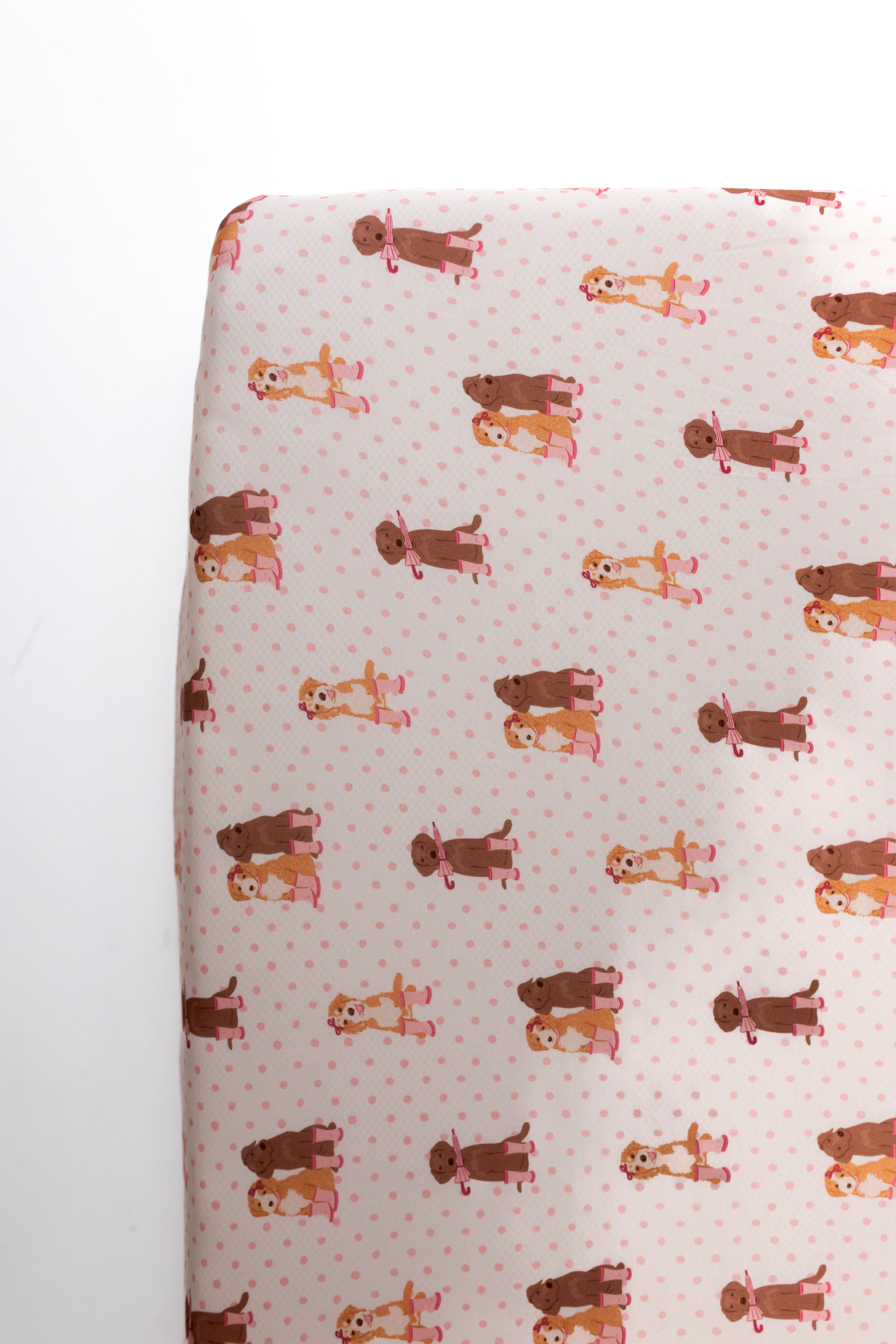 Pink Pup Friends Crib Sheet