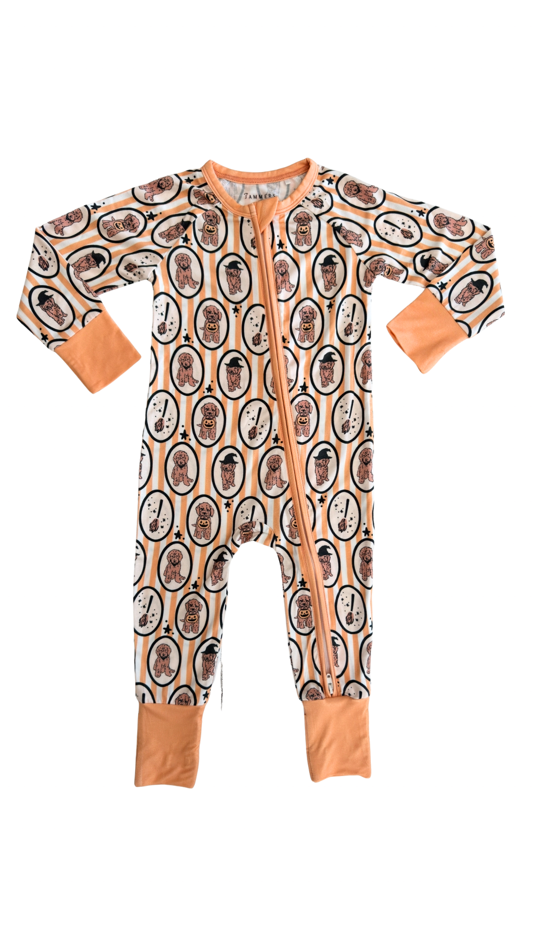 Orange Howl-o-Ween Pups Zipper Romper