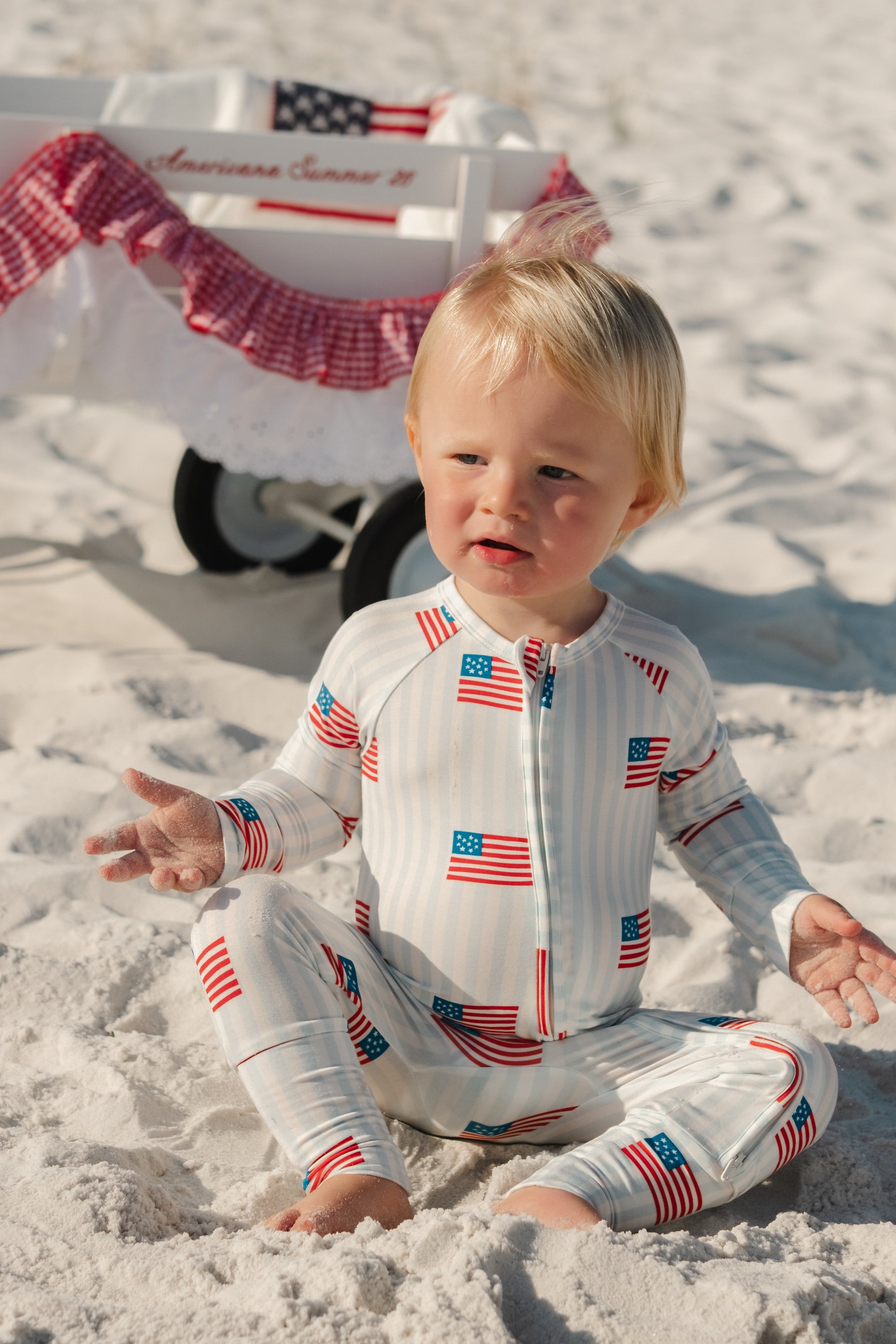 All American Bamboo Zipper Romper | 4th of July Baby Pajamas | In