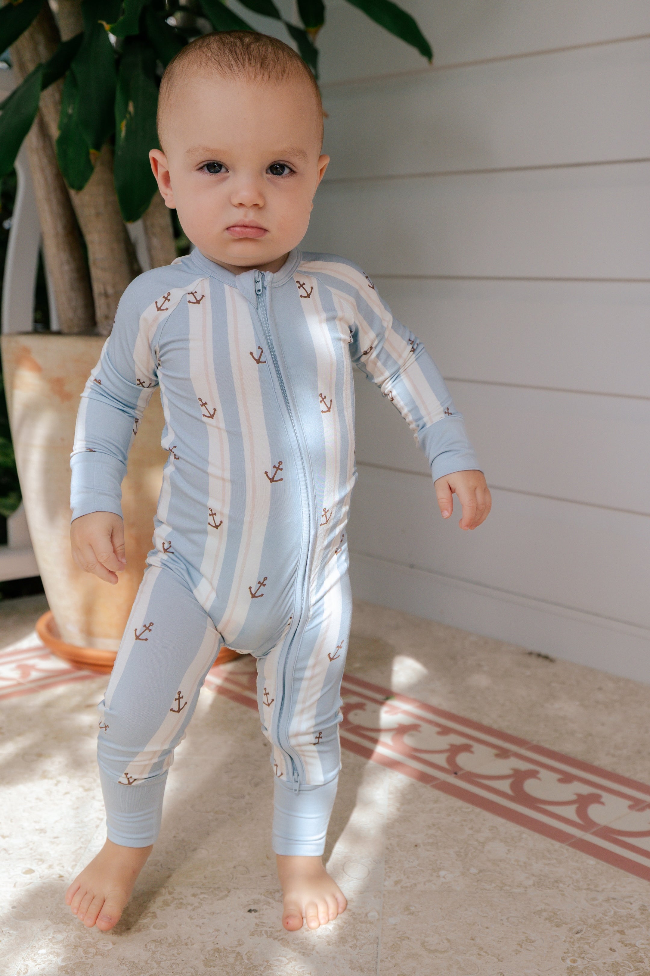 Anchored Stripe Zipper Romper | Cute Boys Pajamas | In My Jammers