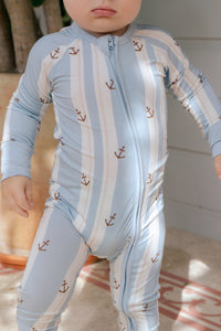 Anchored Stripe Zipper Romper