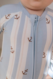 Anchored Stripe Zipper Romper