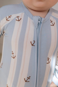 Anchored Stripe Zipper Romper