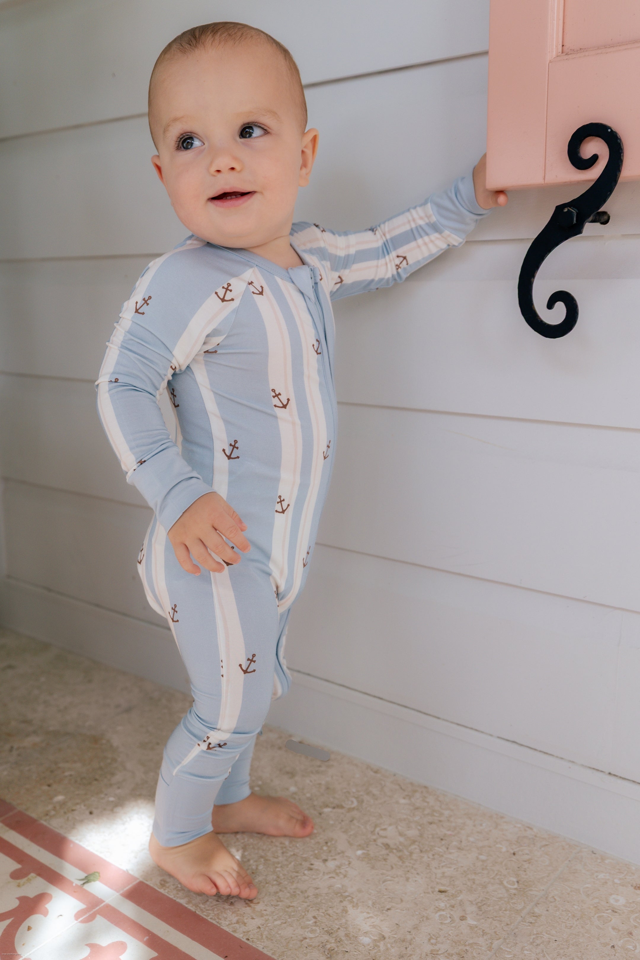 Anchored Stripe Zipper Romper