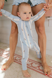 Anchored Stripe Zipper Romper