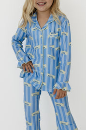 Blue Stripe Butter Girls' Long Sleeve Ruffle Flare Set