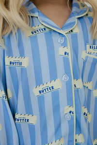 Blue Stripe Butter Girls' Long Sleeve Ruffle Flare Set