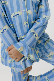 Blue Stripe Butter Girls' Long Sleeve Ruffle Flare Set