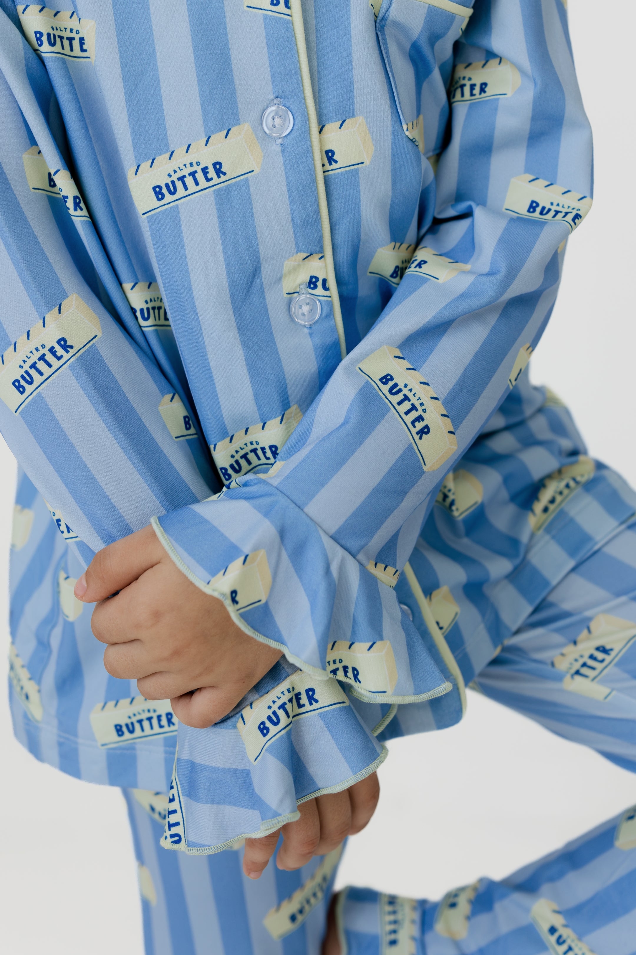 Blue Stripe Butter Girls' Long Sleeve Ruffle Flare Set