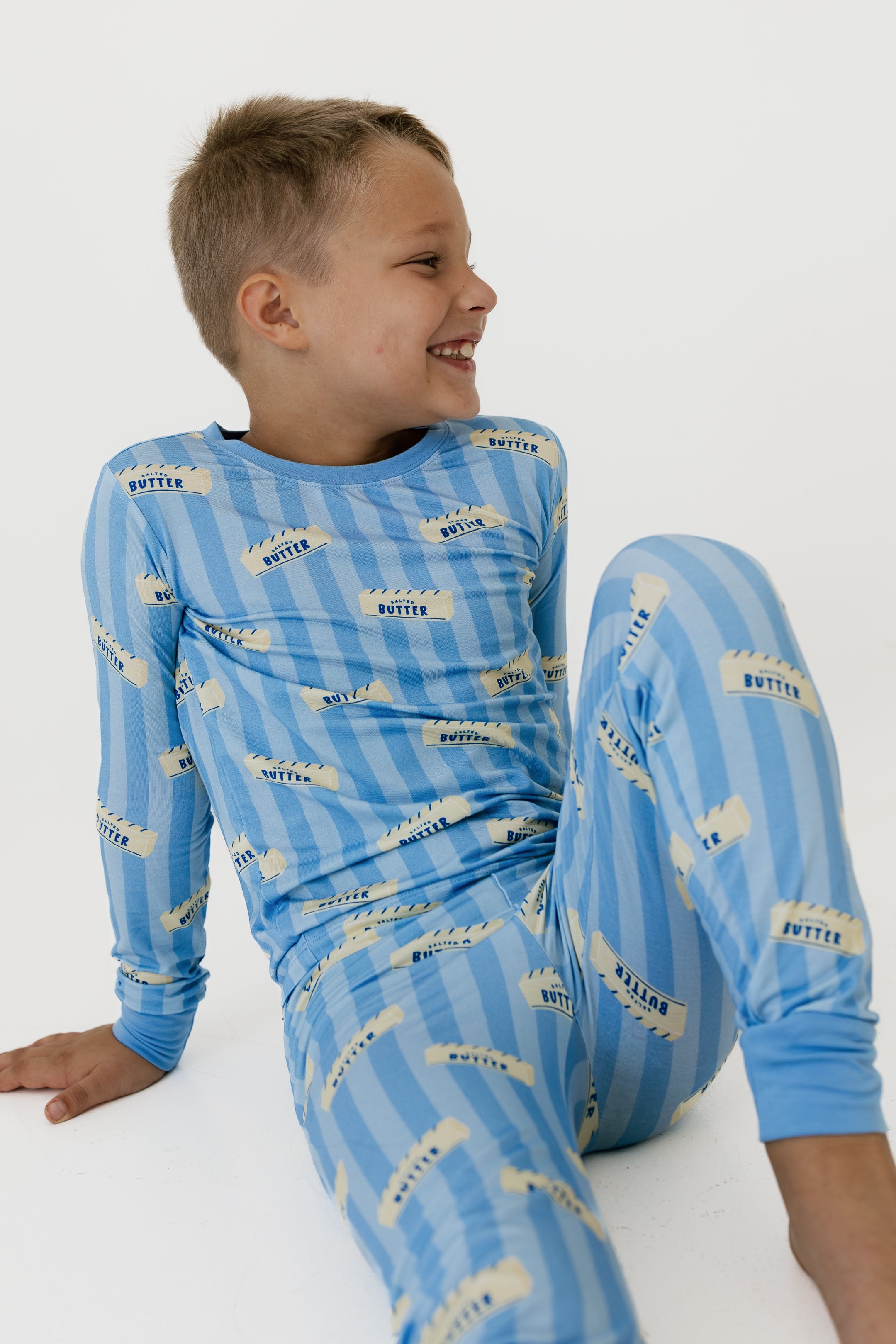Blue Stripe Butter Two Piece Set
