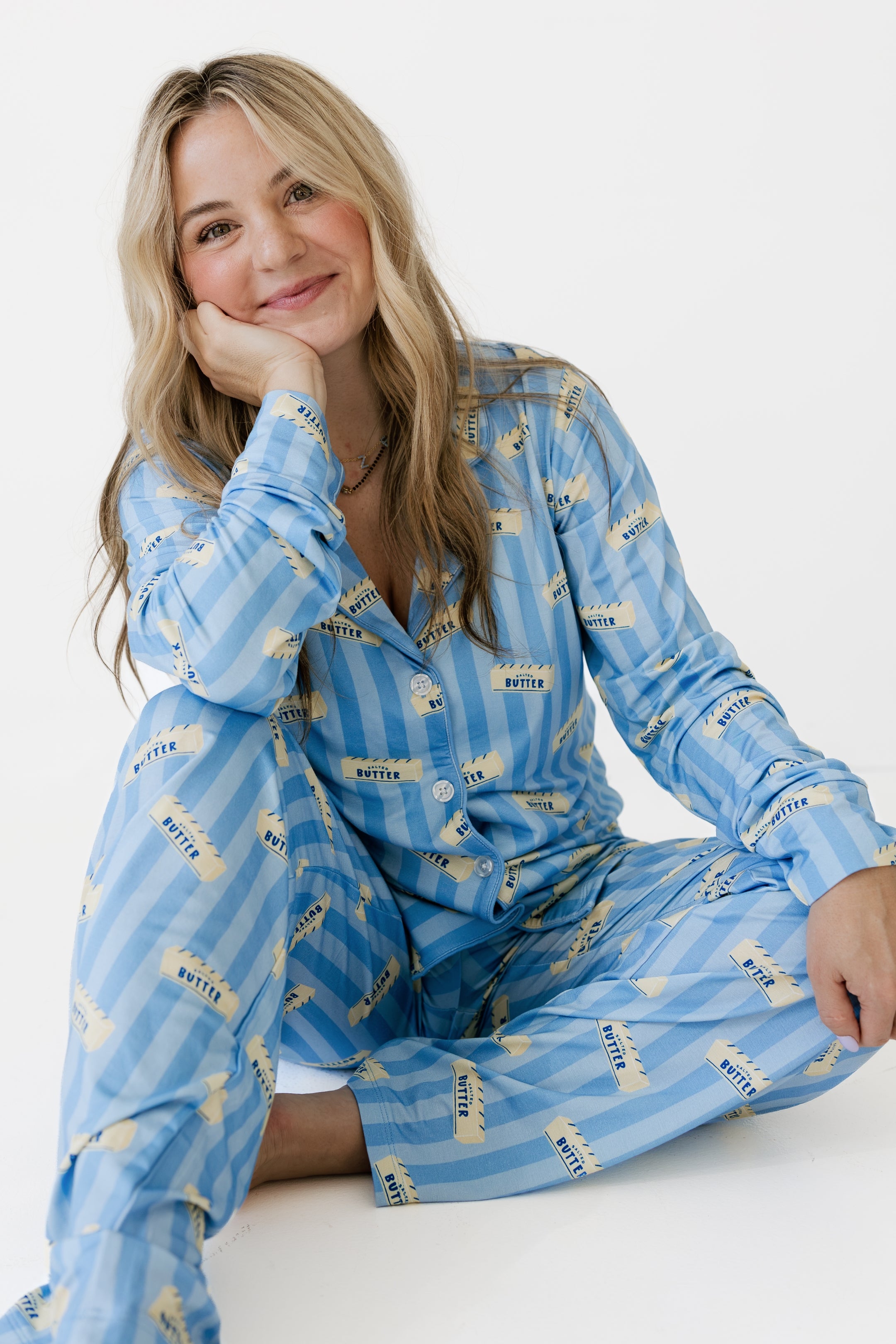 Blue Stripe Butter Women's Long Sleeve Set