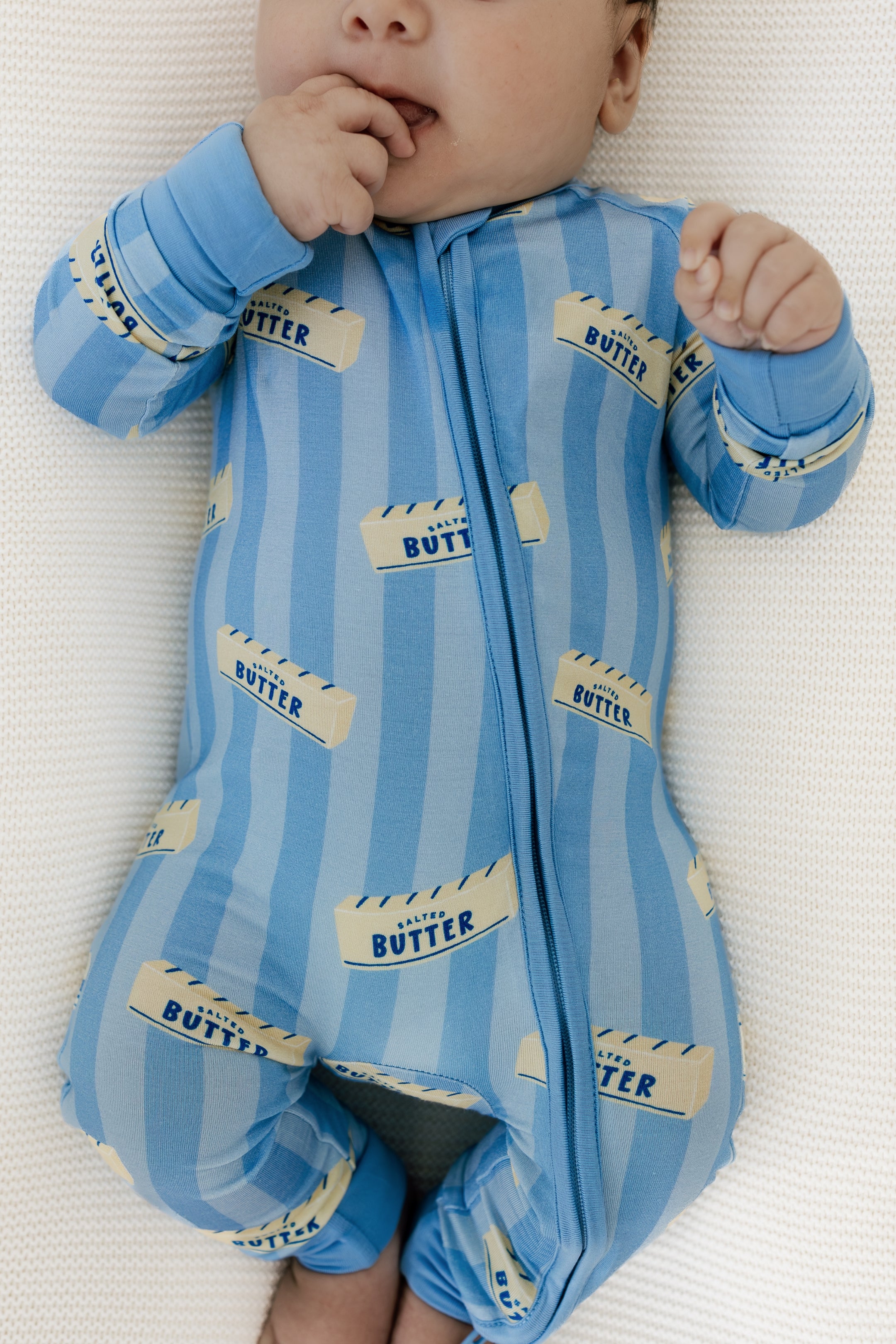 Blue Stripe Butter Zipper Romper