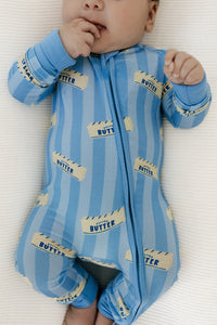 Blue Stripe Butter Zipper Romper