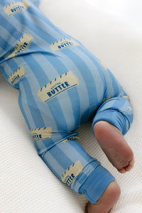 Blue Stripe Butter Zipper Romper