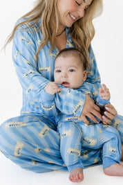 Blue Stripe Butter Zipper Romper