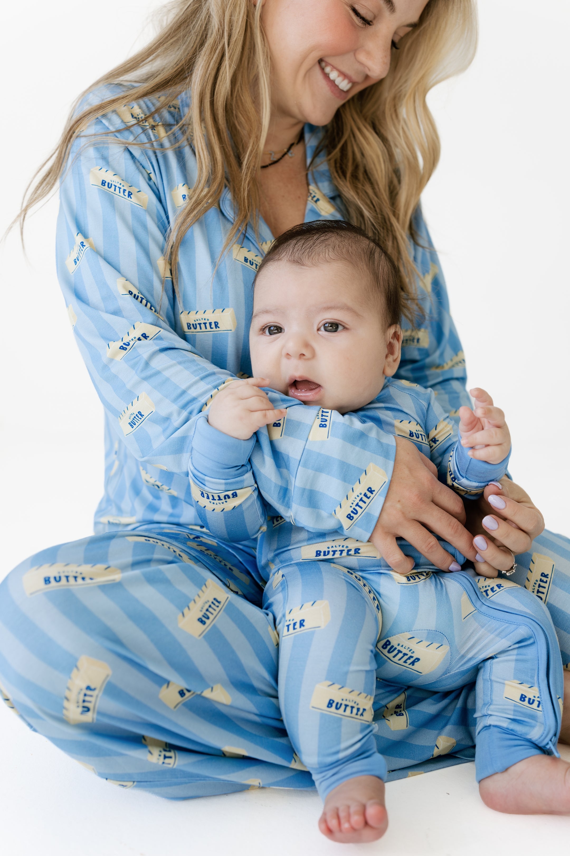Blue Stripe Butter Zipper Romper