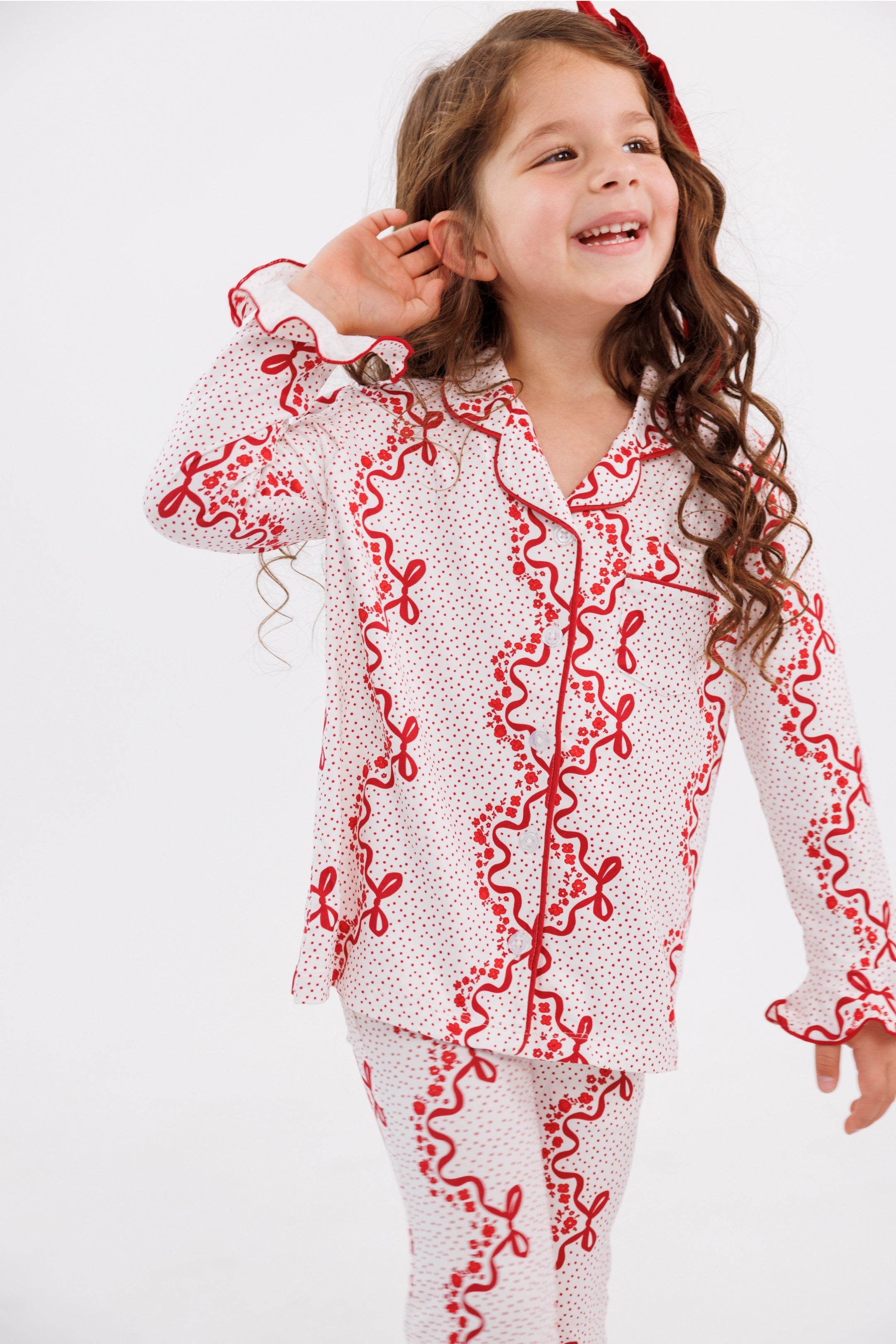 Vintage Bows and Blossoms Girls' Long Sleeve Ruffle Flare Set