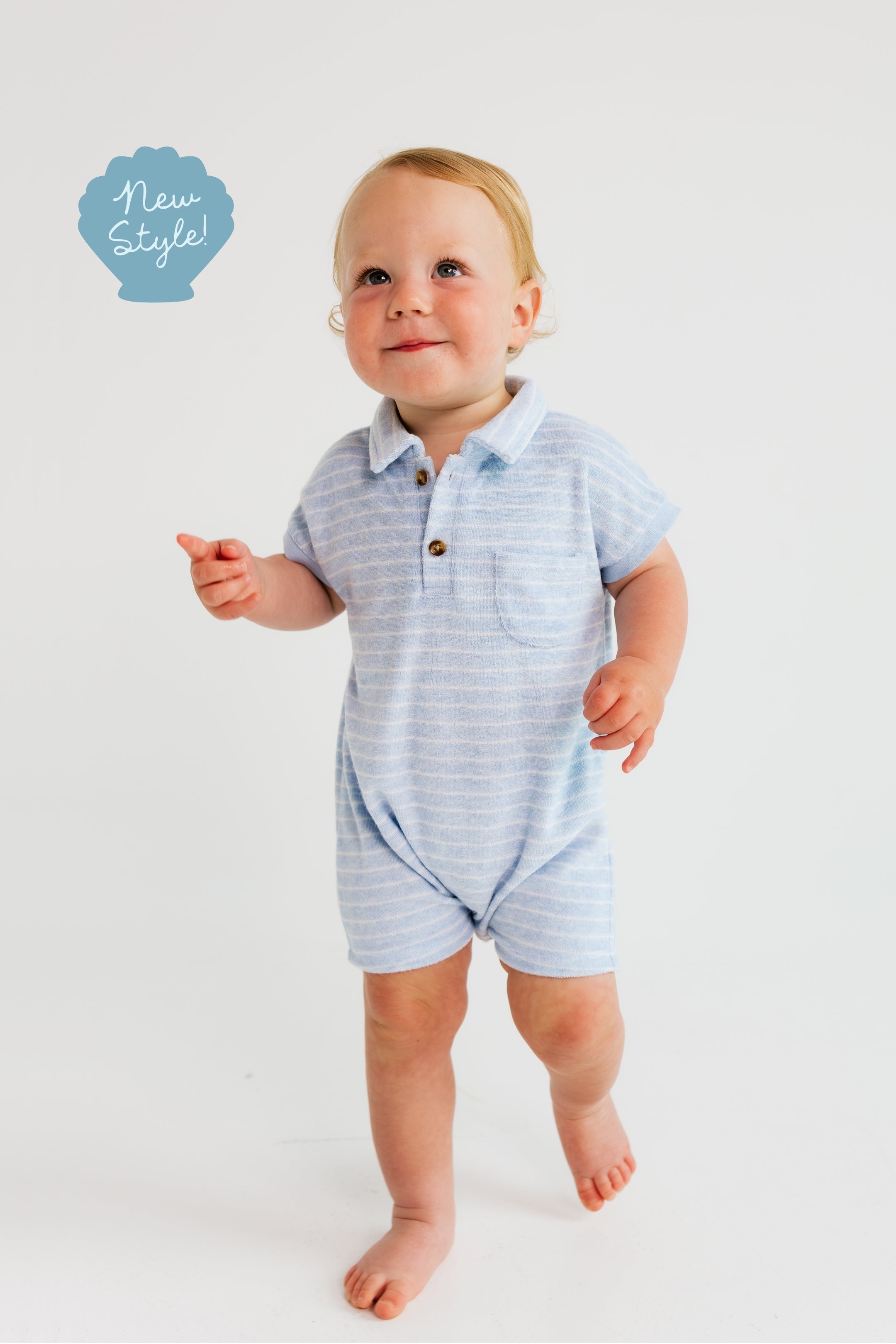 Blue Stripe Terry Polo Romper