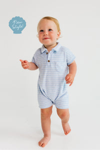 Blue Stripe Terry Polo Romper