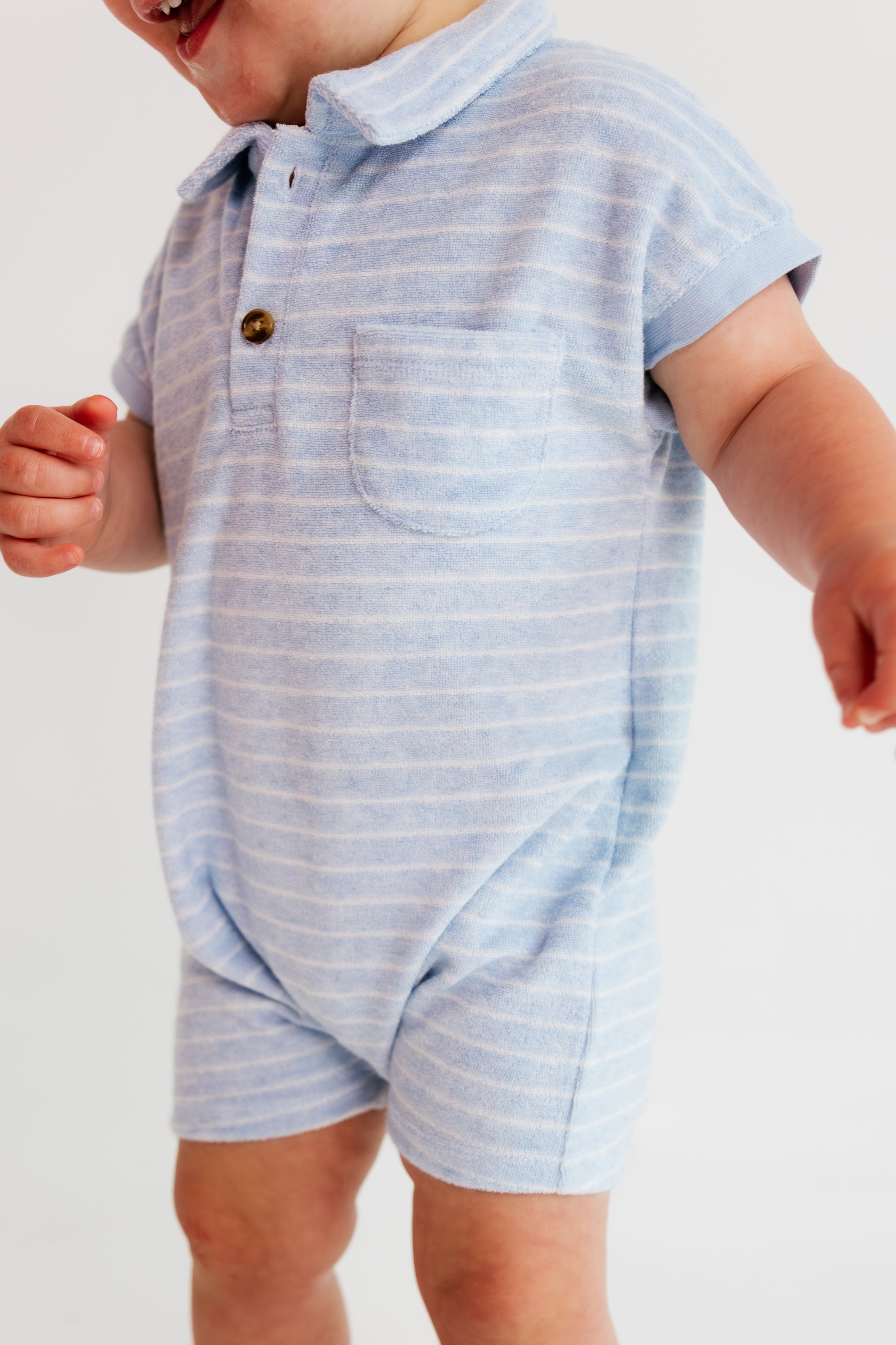Blue Stripe Terry Polo Romper