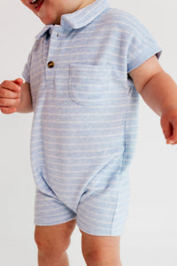 Blue Stripe Terry Polo Romper