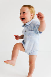 Blue Stripe Terry Polo Romper