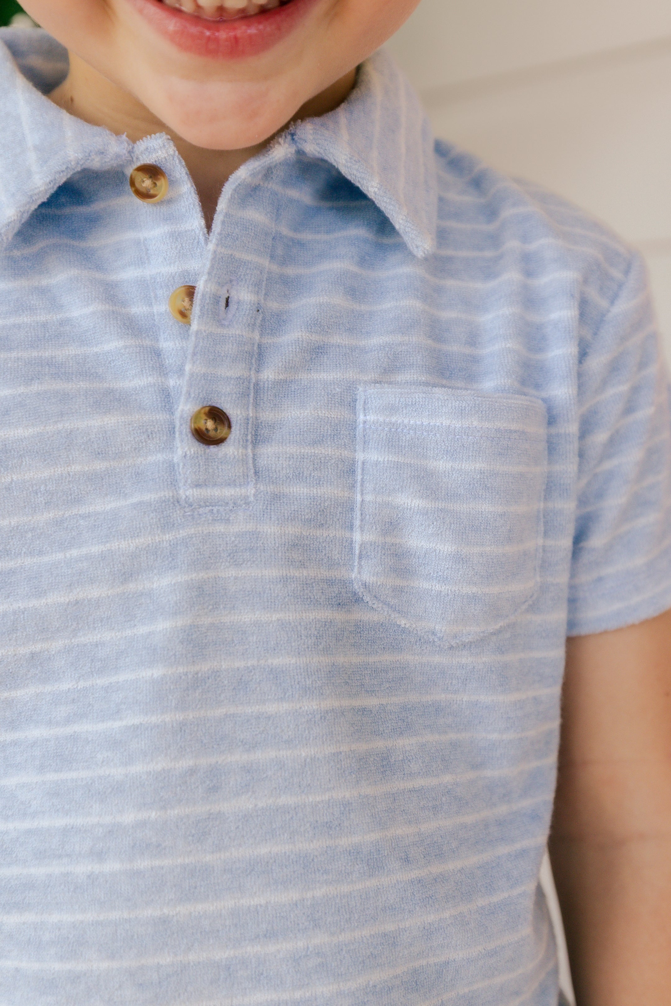Blue Stripe Terry Polo Short Set