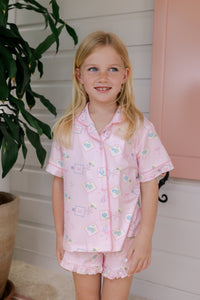 Little Coastal Notes Button Up Short Set